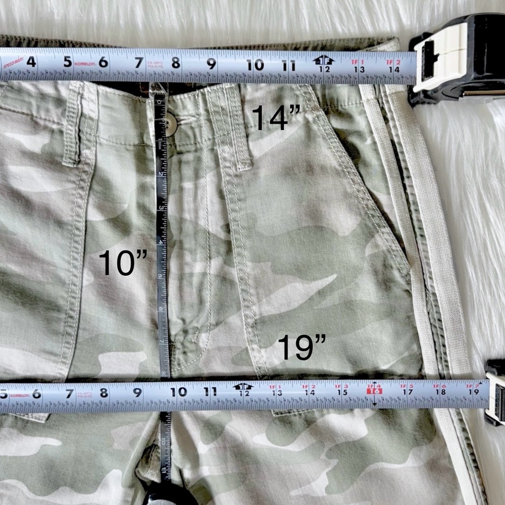 Mother Camo Racer Stripe Fringe Hem Cream Green Straight Leg Cropped Pants 26 - Picture 14 of 15